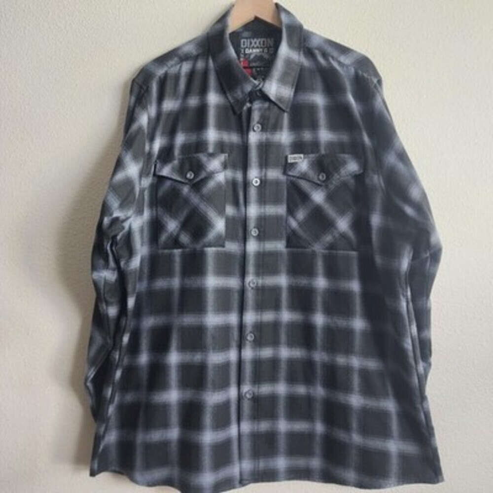 Dixxon Danny G The Mission Flannel Shirt Mens 2XL Black Gray Plaid Long Sleeve